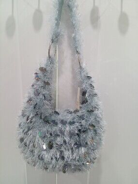 Retro Shaggy Feather Y2K Shoulder Bag Boho Unique Yarn & Sequin Discs NWT